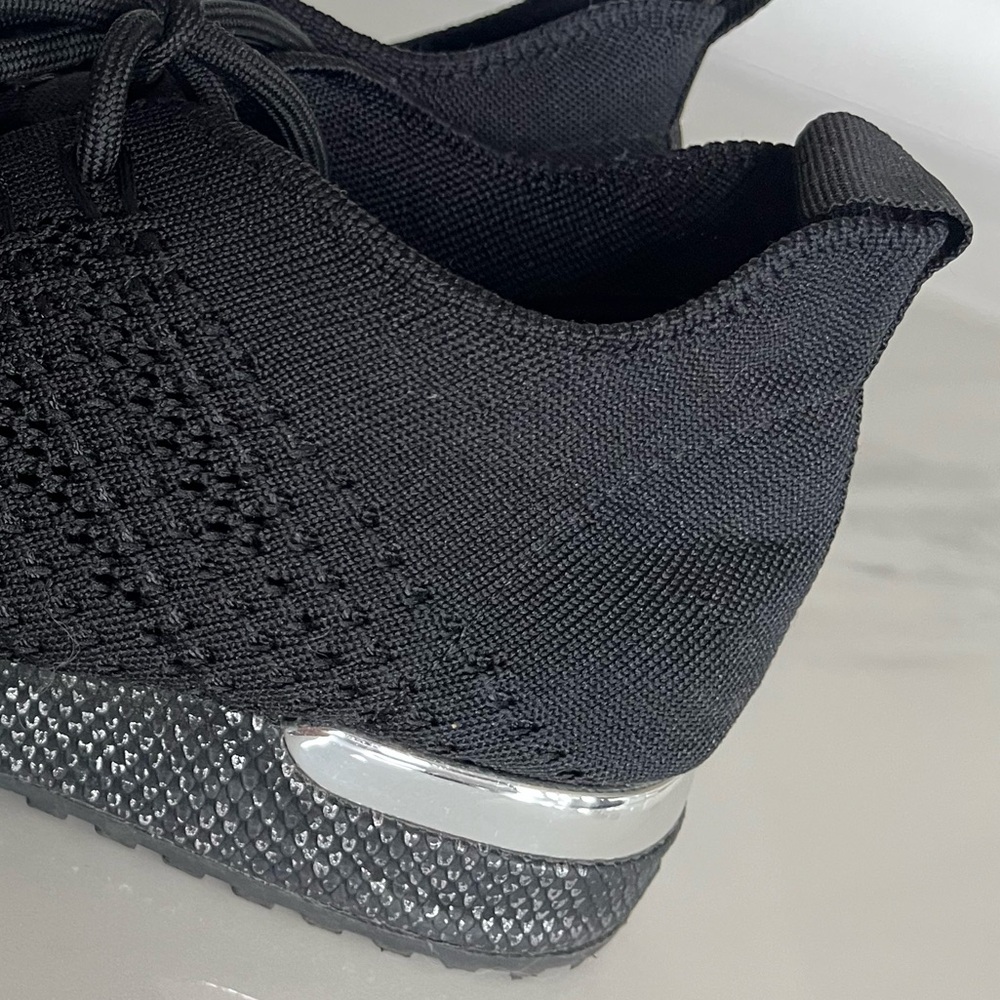 Black Knit Women's Sneakers with Accent Heel - Picture 5 of 7